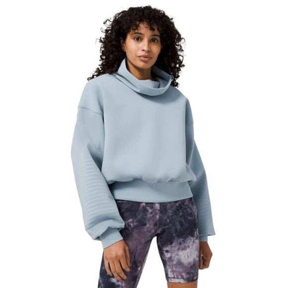 Lululemon Full Flourish Pullover Sweatshirt Chambray Cropped Funnel Neck Size 2 - Picture 1 of 7